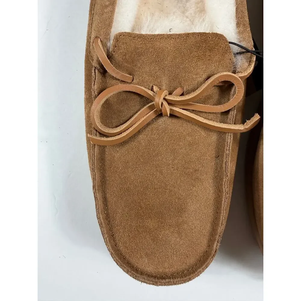 NEW Dearfoams Deluxe Genuine Suede Shearling Slippers Chestnut Size 12